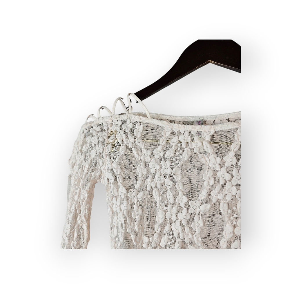 Free People White Lace Long Sleeve Top Womens XS Sheer Floral Off Shoulder - Picture 3 of 5